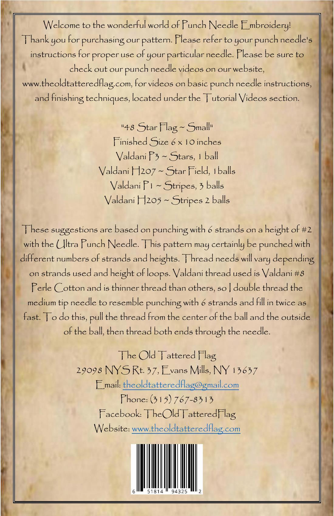 Punch Needle Pattern - 48 Star Flag Small by Old Tattered Flag