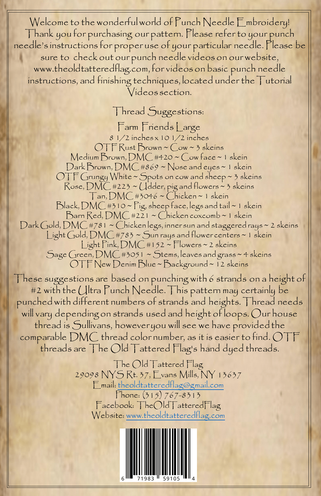 Punch Needle Pattern - Farm Friends by Old Tattered Flag