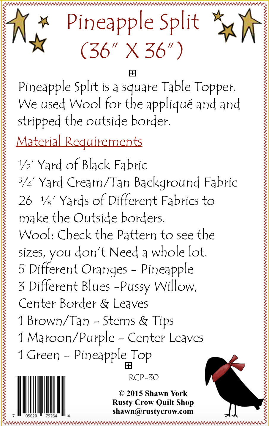 Rusty Crow Pattern - Pineapple Split Table Topper