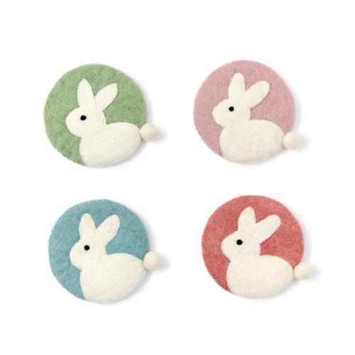 Coaster Bunny w/PomPom Tail 4ct