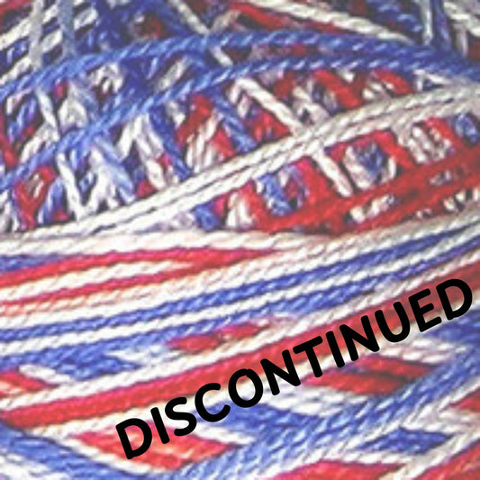 Valdani Perlé Cotton Variegated: M17-Patriotic - white, reds, blues DISCONTINUED