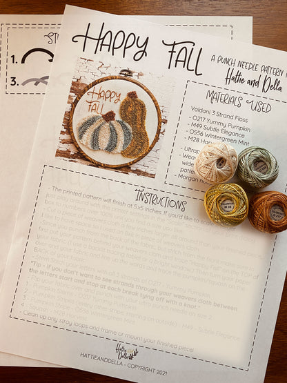 Happy Fall - Punch Needle Printed Pattern