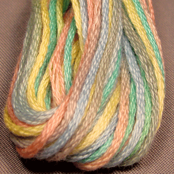 Valdani 6 Strand Embroidery Floss Variegated: M38 - Baby Soft Pastel - soft blue, pale pink, yellow - Hattie & Della