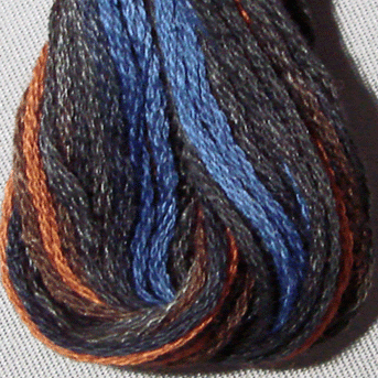 Valdani 6 Strand  Embroidery Floss Variegated: M53 - Moonlit Mountains - charcoal, dusty dk.blue, dk.brown, light - Hattie & Della