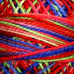 Valdani Perlé Cotton Variegated: M54 - Primaries - shades of bright lime, red, blue - Hattie & Della