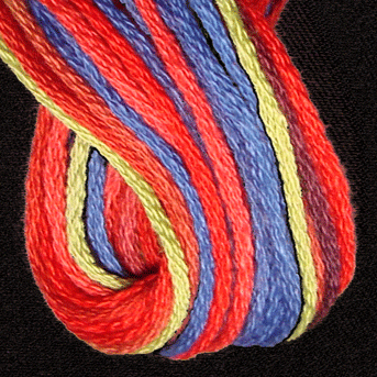 Valdani 6 Strand  Embroidery Floss Variegated: M54 - Primaries - shades of bright lime, red, blue - Hattie & Della