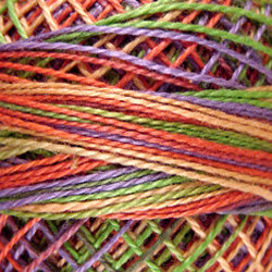 Valdani Perlé Cotton Variegated: V21 - Chimney Sparks - soft shades of lime, yellow, peach-orange, lavender - Hattie & Della