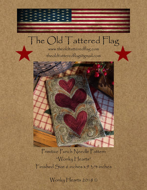 Punch Needle Pattern - Wonky Hearts by Old Tattered Flag