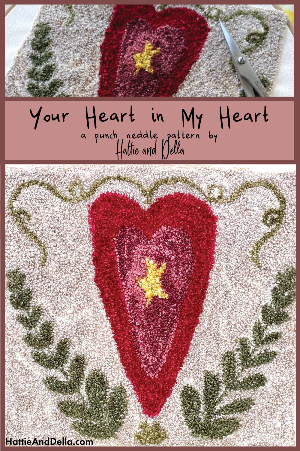 DIGITAL DOWNLOAD: Your Heart in My Heart Punch Needle Pattern